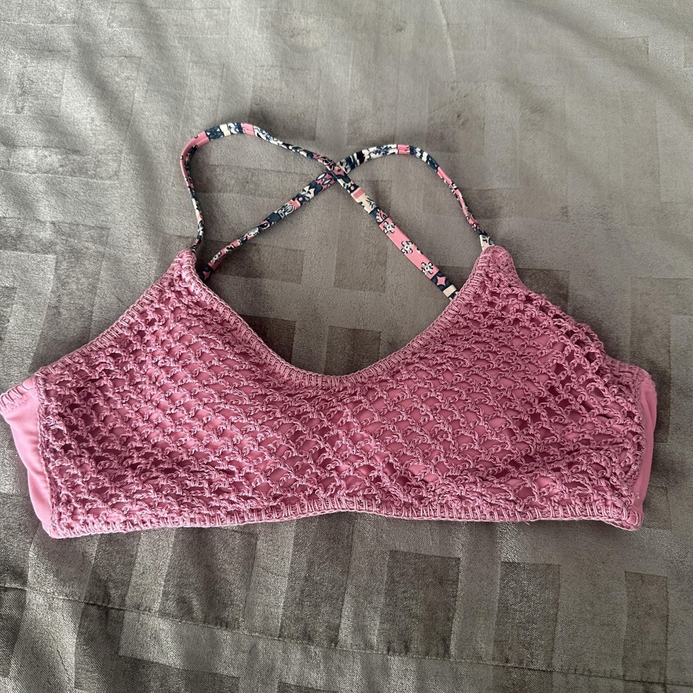 Xhilaration Swim Bikini Top Juniors Large Pink Crochet Bralette Tie Back